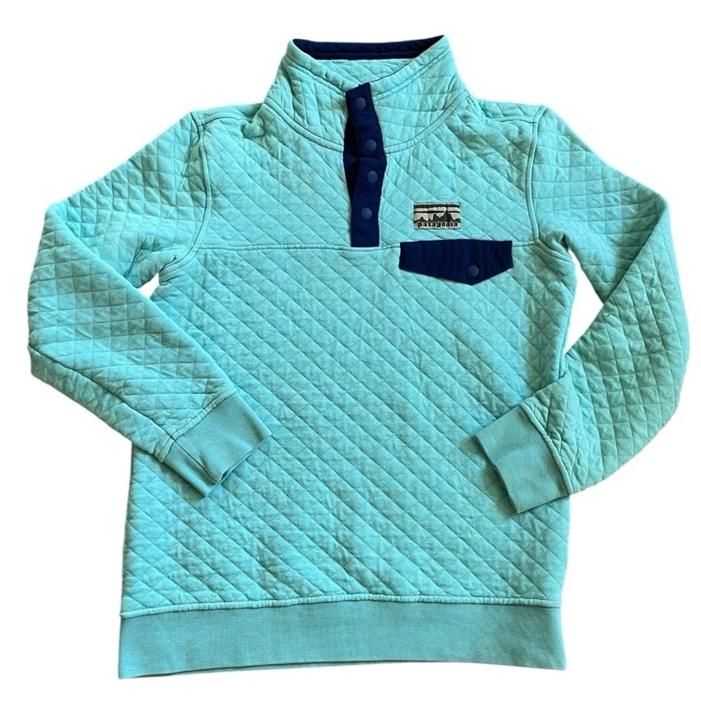 Patagonia Womens XS Organic Cotton Quilt Snap-T Pullover Light Blue‎ Jacket